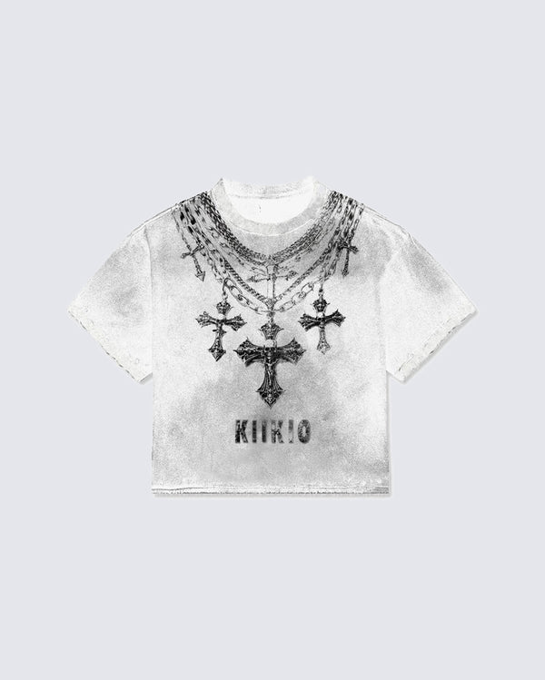 KIIKIO Distressed Cross Chain Tee