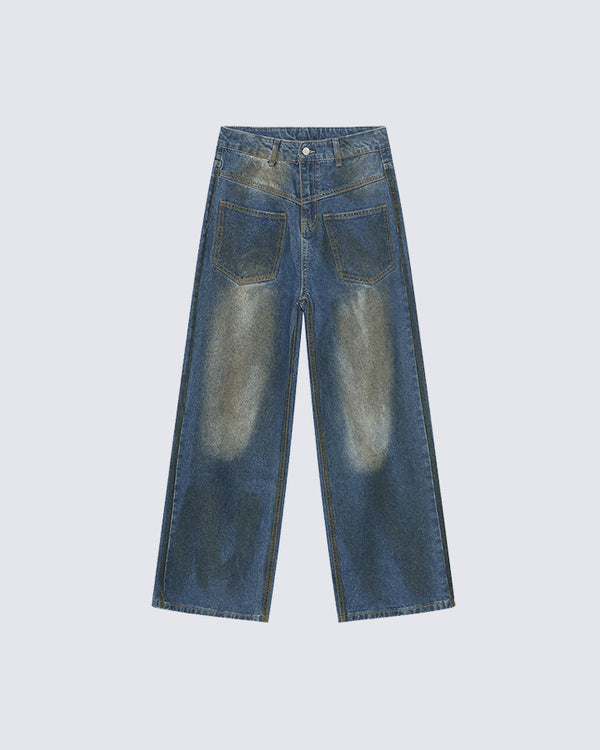 Retro Reverse-Worn Distressed Casual Jeans