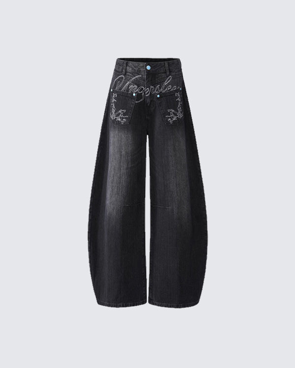 Autumn Winter Embroidered Loose Floor-Length Jeans