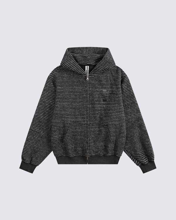 Chic Textured Striped Zip-Up Hoodie