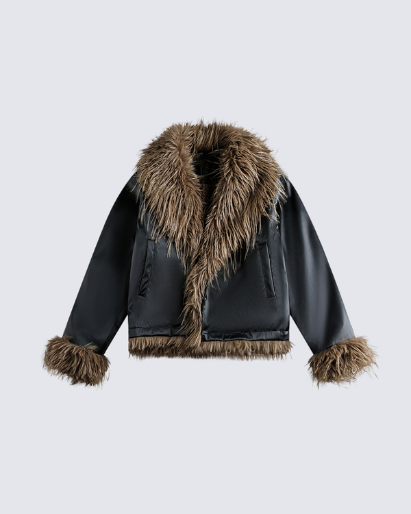 Faux Fur Collar Leather Jacket