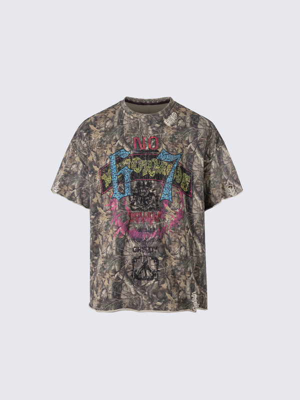 Graffiti Print Branch Camo Oversized T-Shirt