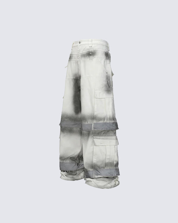 High-Street Techwear Ink-Spray Multi-Pocket Wide-Leg Cargo Pants