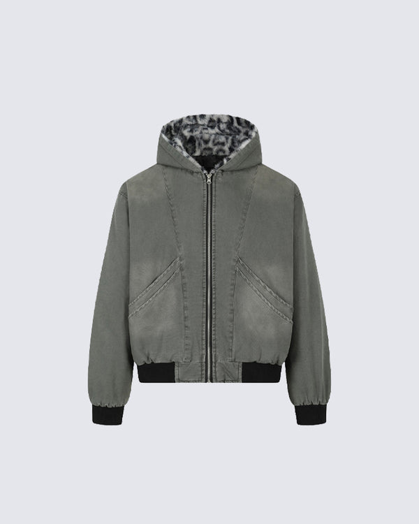 Leopard Print Hooded Cotton Jacket