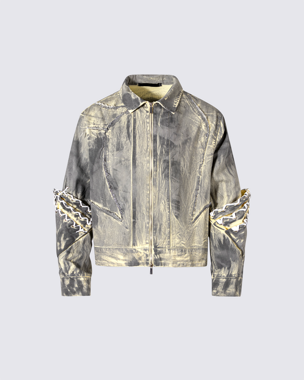 Washed Rope-Stitch Detail Oversized Jacket