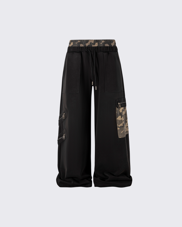 Camo Patch Wide-Leg Tech Pants