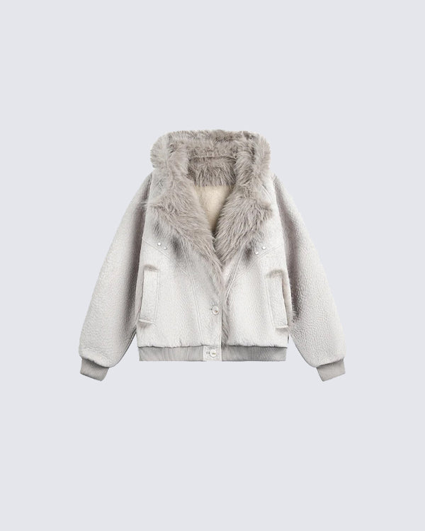 Hooded Short Padded with Faux Fur Collar Coat