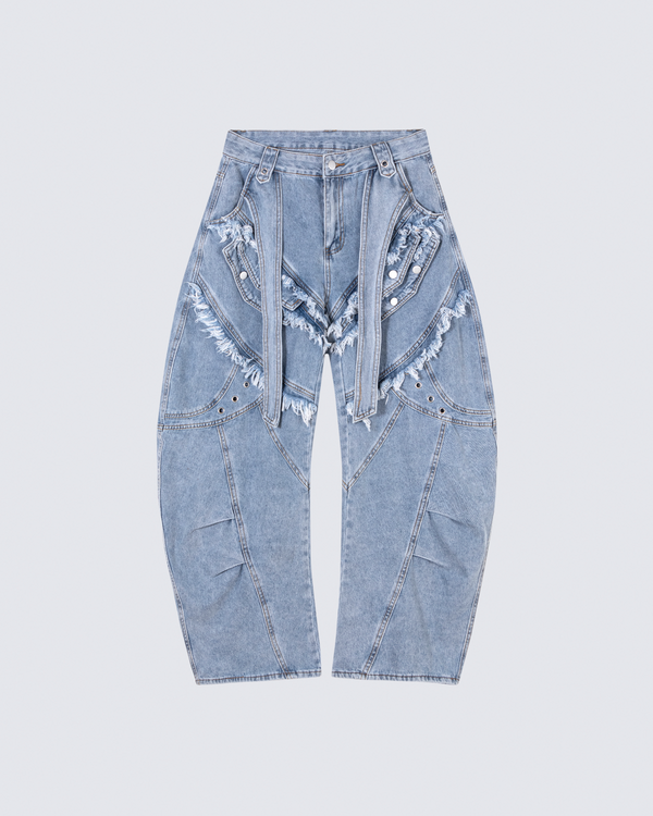 Deconstructed Frayed Denim Pants