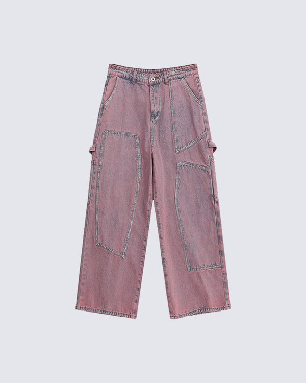 KIIKIO Utility Pocket Washed Wide Leg Jeans