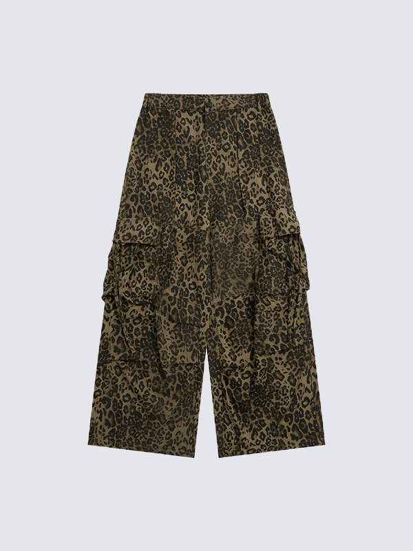 Leopard Print Tiered Wide-Leg Pants