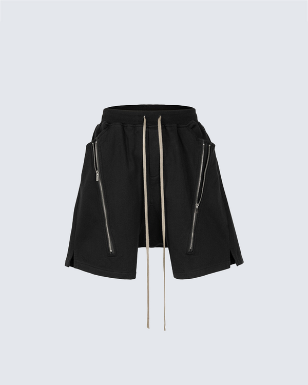 Minimalist Zippered Black Sweatshorts