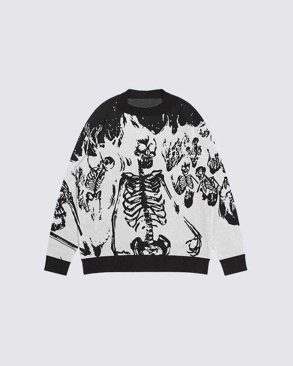 Skeleton Print Knitted Sweater