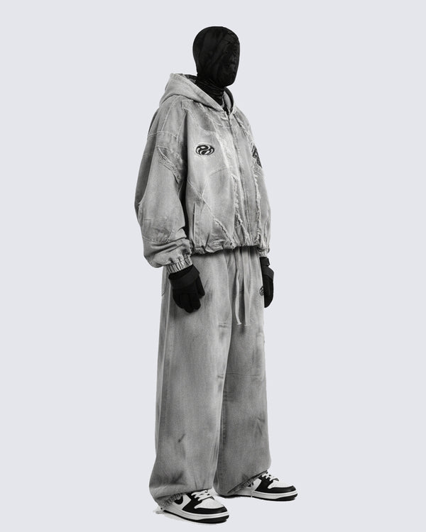 Washed Vintage Embroidered Sports Casual Tracksuit