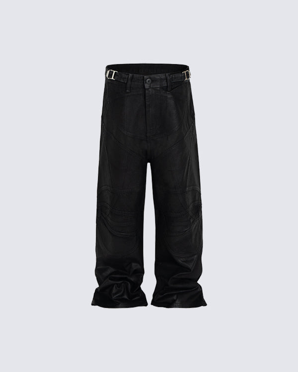 Coated Biker Armor Pleated Jeans