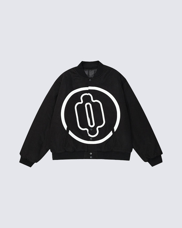 Simple Embroidered Fleece-Lined Baseball Jacket