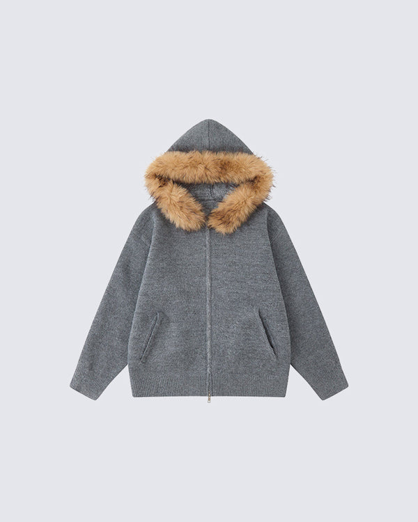 American Style Faux Fur Hooded Sweater