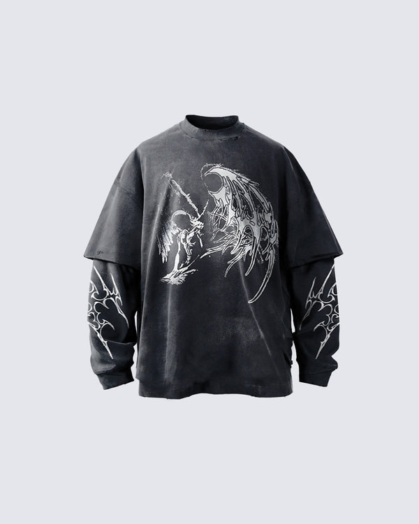 Dark Wings Unleashed · Layered Long-Sleeve Tee