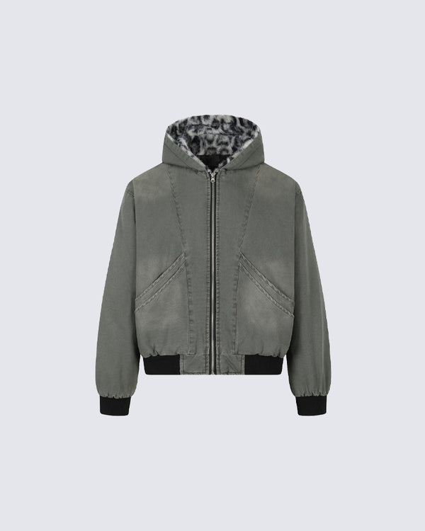 Leopard Print Hooded Cotton Jacket