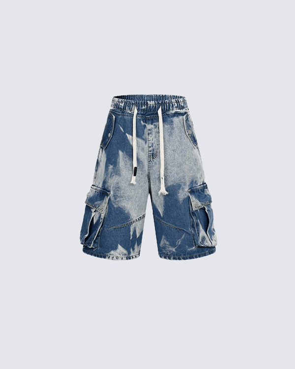 Tie-Dye Washed Denim Cargo Shorts