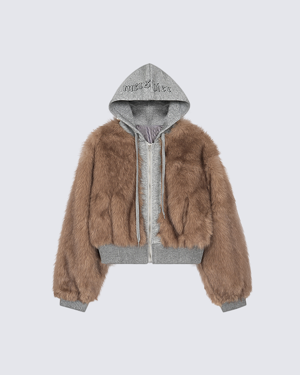 Faux Fur Layered Hooded Jacket