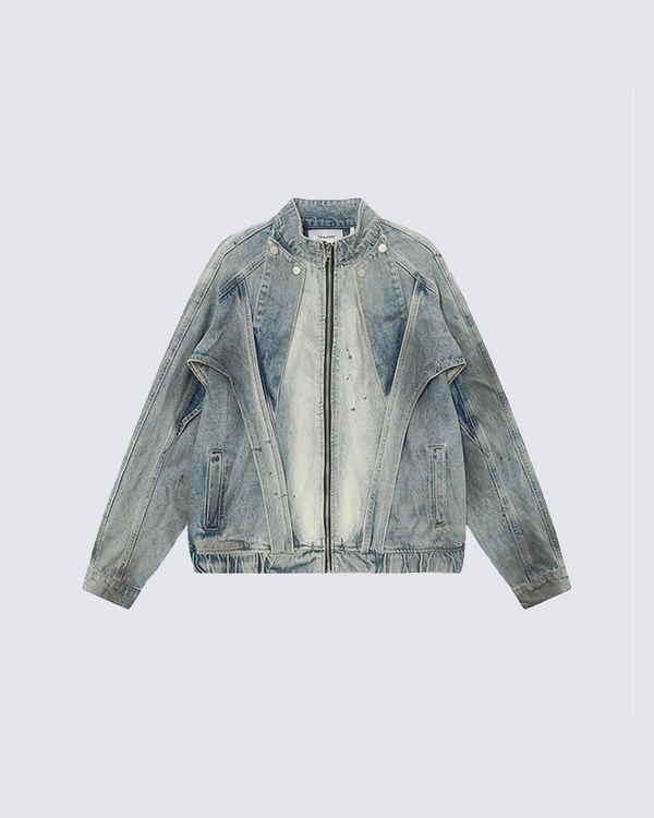 Vintage Washed Denim Jacket with Structured Cut