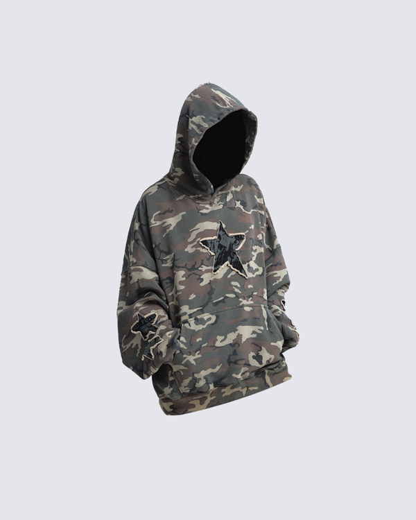 Camo Star Appliqué Hoodie