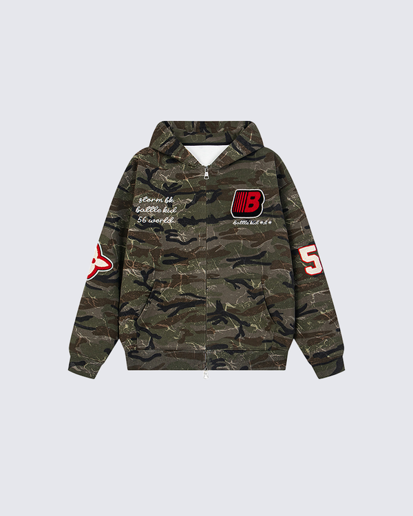 Varsity Patch Zip Hoodie Vintage Cotton Jacket