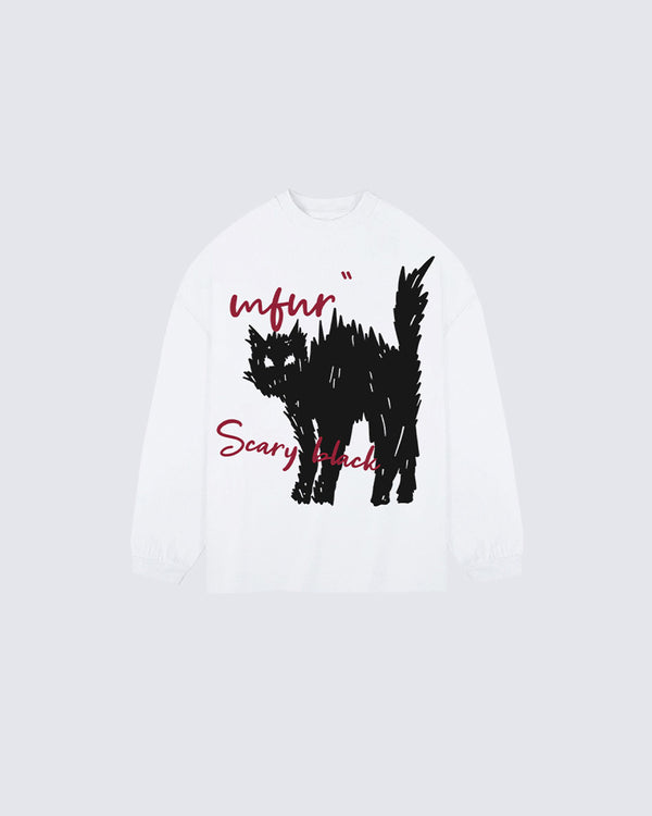 American Retro Scared Cat Print T-Shirt