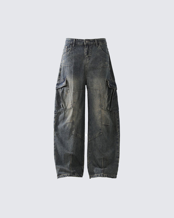 Vintage Curved Blade Cargo Jeans