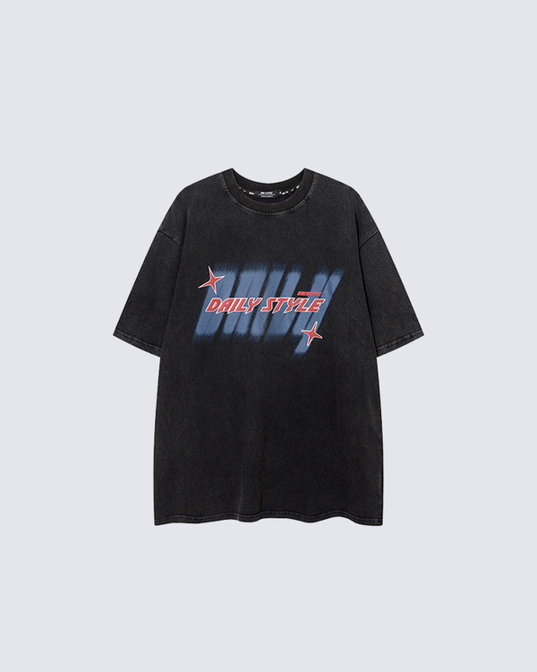 Washed Retro “DAILY STYLE” Graphic Cotton T-Shirt