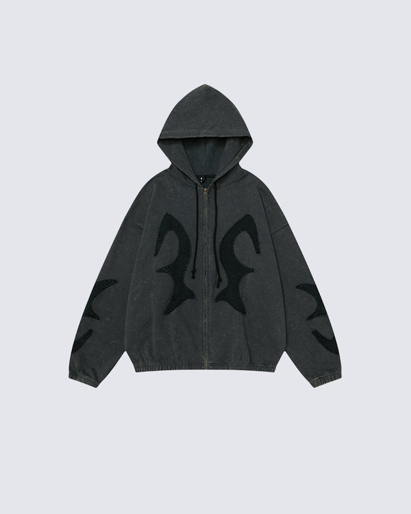 Vintage Washed Distressed Color-Fade Hoodie Jacket