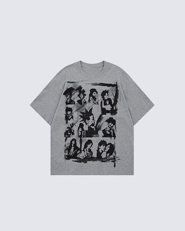 KIIKIO Punk Portrait Oversized Graphic Tee – Retro Grunge Unisex T-Shirt for Streetwear Lovers