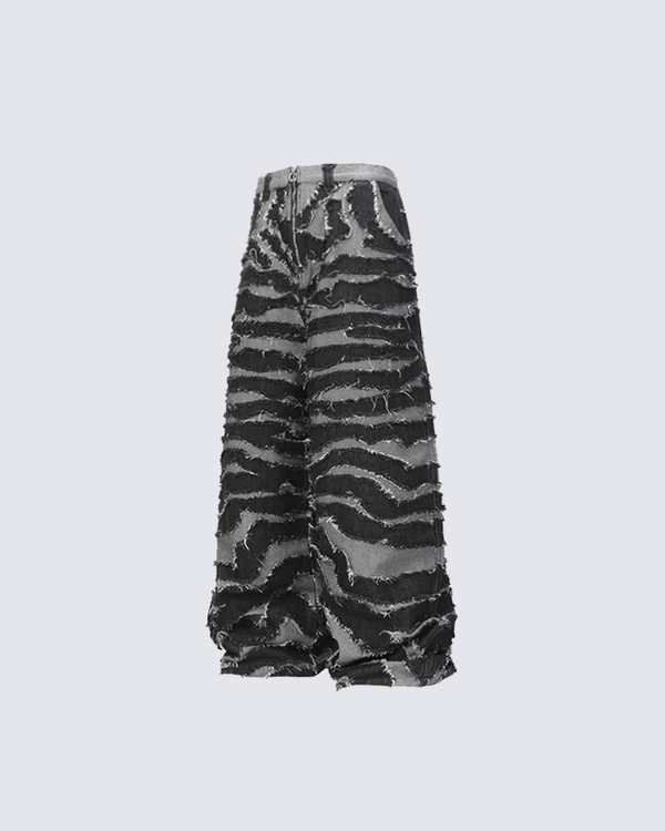 Distressed Zebra Print Wide-Leg Pants