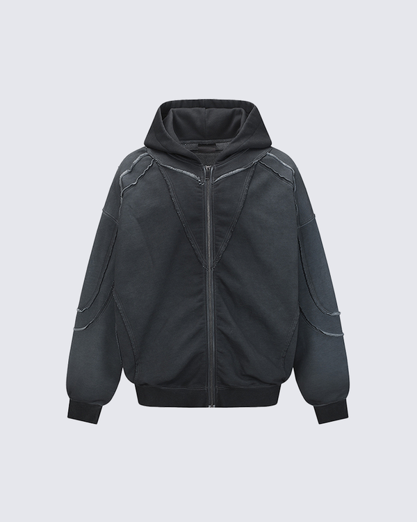 Paneled Stitch Line Zip-Up Hoodie