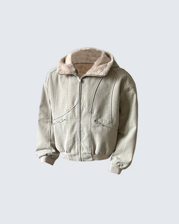 Faux Fur Lined Hooded Zip-Up Jacket