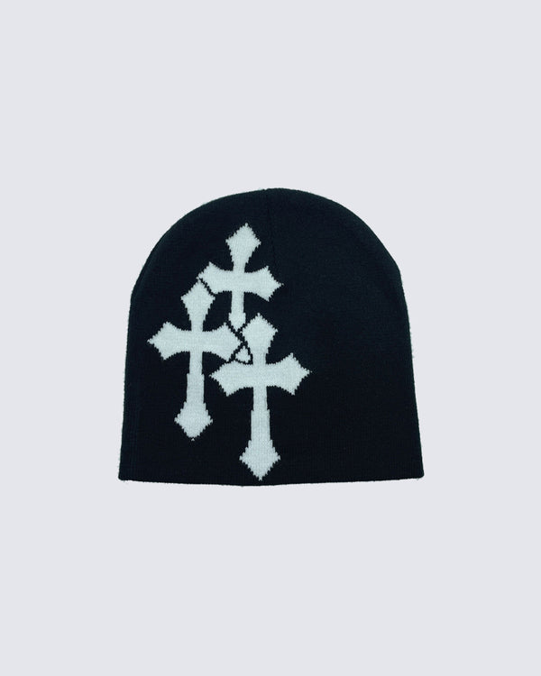 Cross Jacquard Knit Beanie