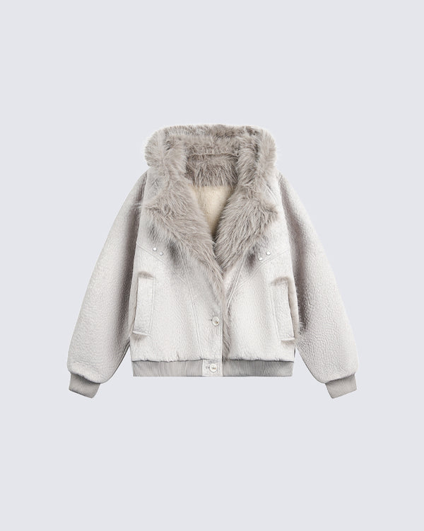 Hooded Short Padded with Faux Fur Collar Coat