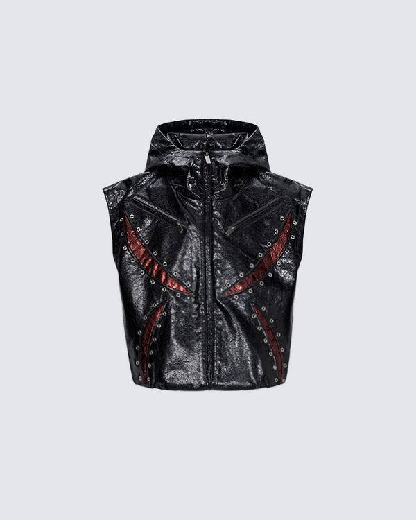 Futuristic Faux Leather Zip-Up Vest with Rivet Details