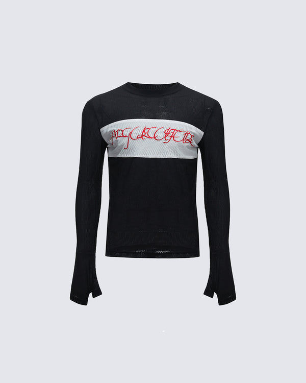 Mesh Stretch Embroidered Color-Block Fitted Base Layer Shirt