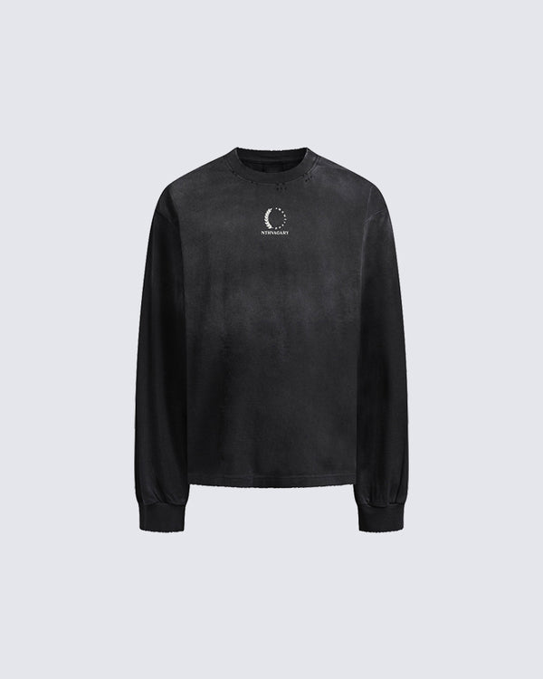 Distressed Crewneck Long Sleeve T-Shirt