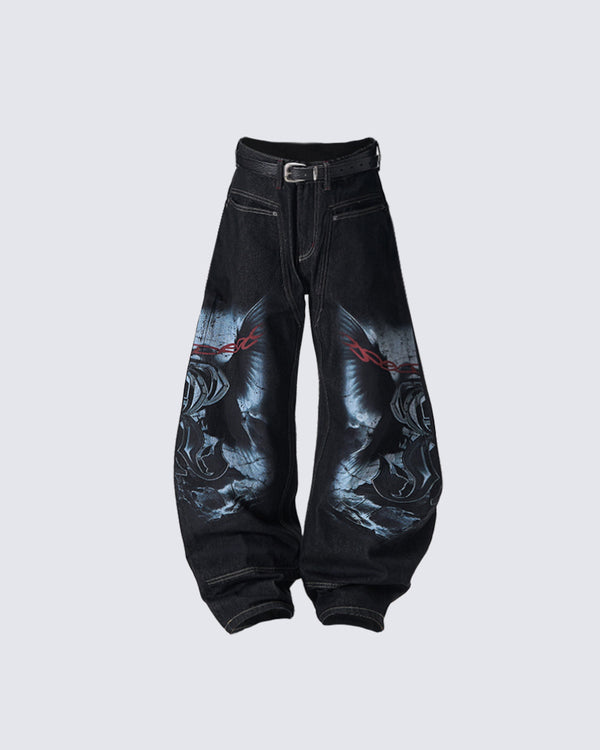 Heavywash Streetwear Wide-Leg Denim Pants