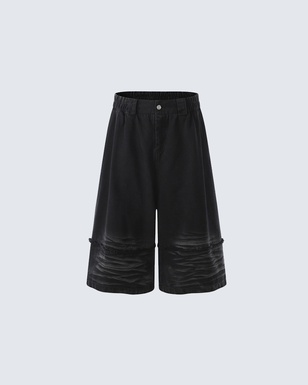 Washed Black Vintage Shorts with Wrinkled Texture – Relaxed Fit Streetwear Style