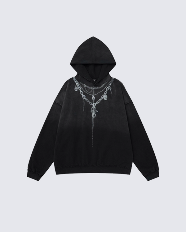 Chain Print Gradient Hoodie Cotton Blend Streetwear Pullover