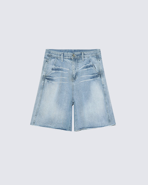 Washed Straight Leg Denim Shorts