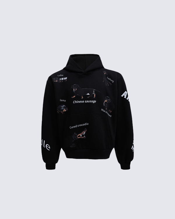 Graphic Dog Print Oversized Cotton Hoodie