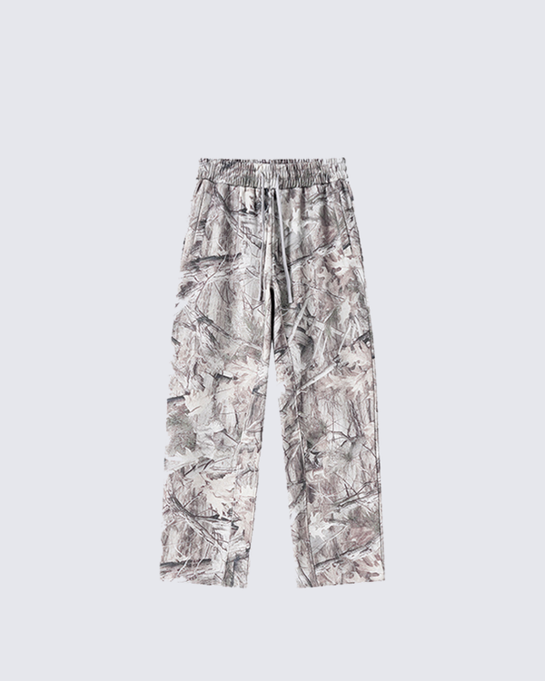 Fleece-Lined Camouflage Print Straight-Leg Pants