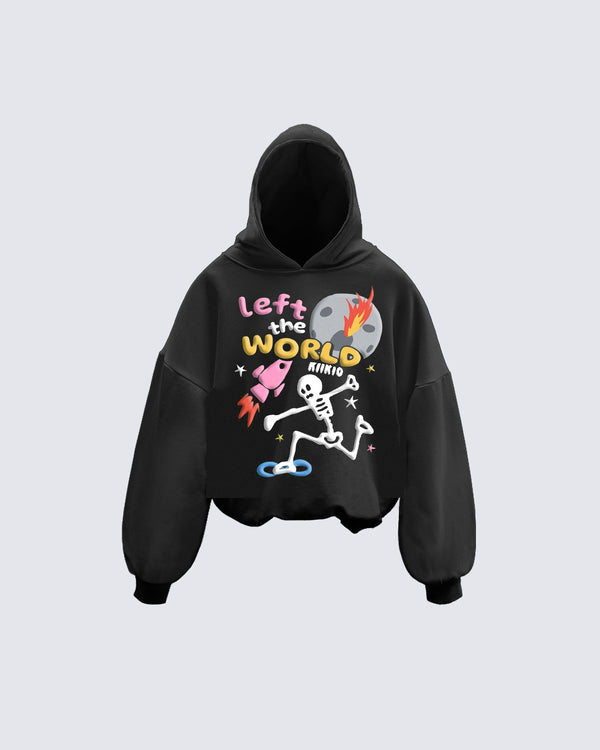 Ethereal Escape—Foam Print "Left the World" Skeleton Hoodie