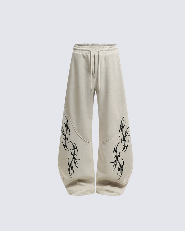Embroidered Graphic Wide-Leg Sweatpants