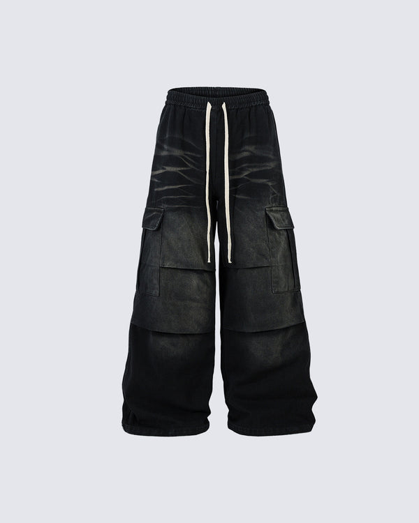 Black Cargo Pants with Elastic Waist