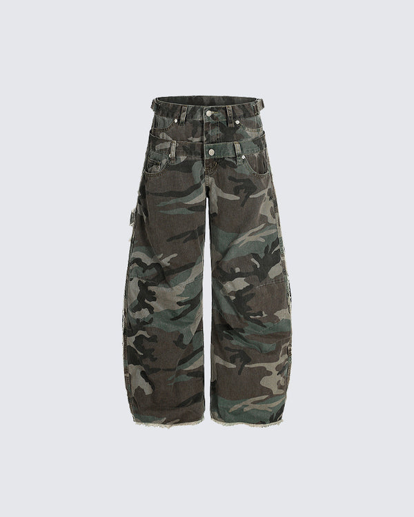 Camouflage Cargo Pants with Double Waist